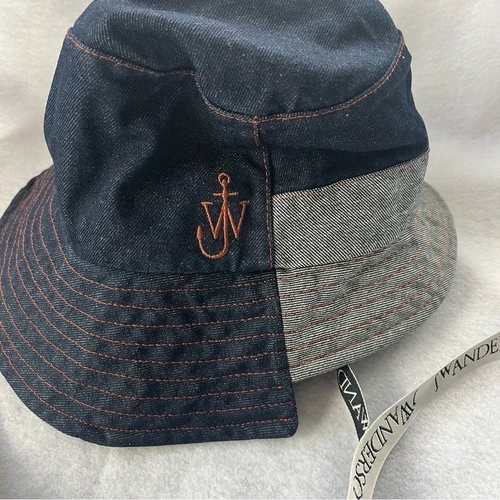 J W ANDERSON sz M/L 60 Denim Asymmetrical Bucket Hat Logo Straps
